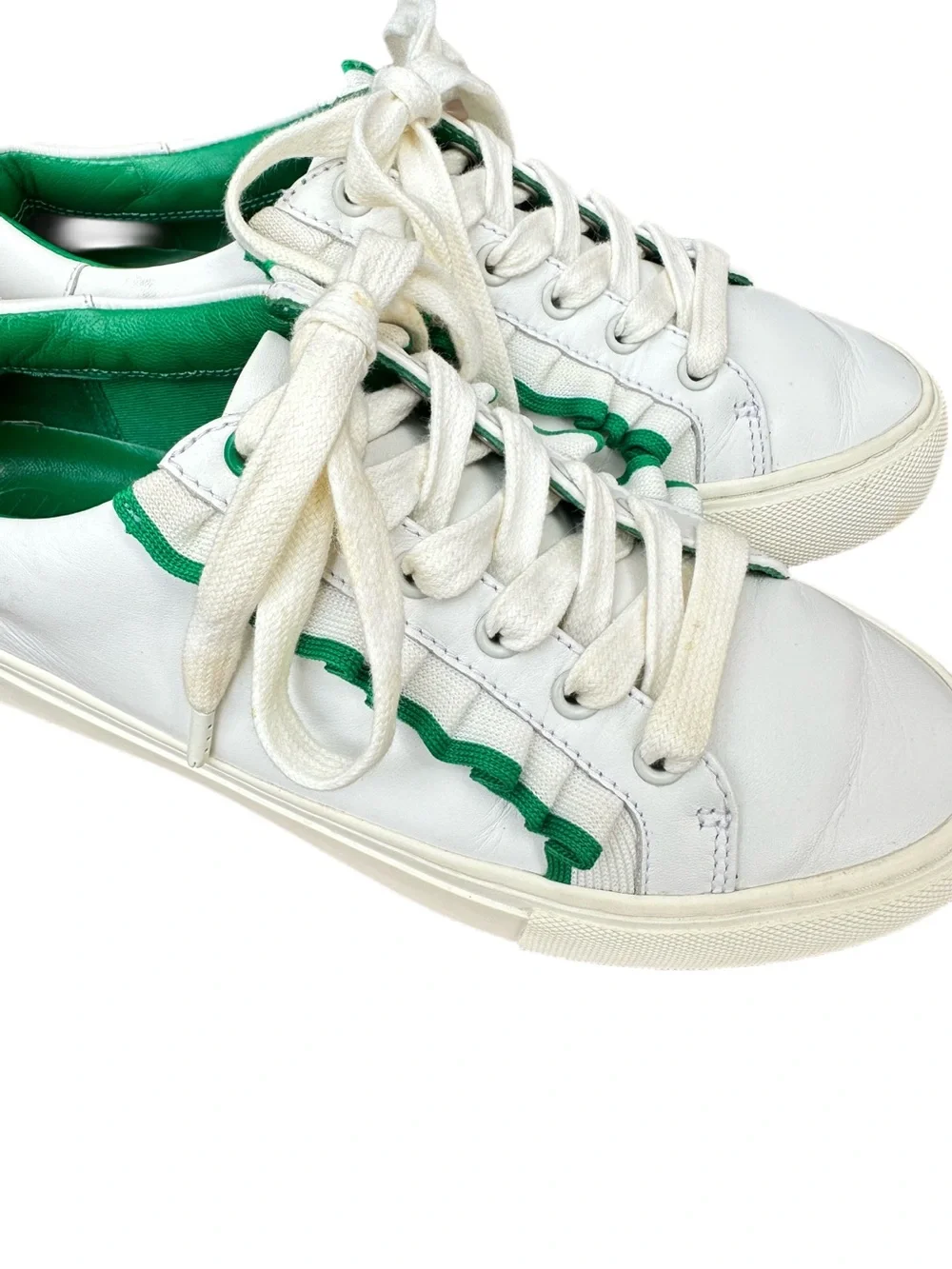 Tory Sport Howell Court Ruffle Leather Sneakers White Green Size 5.5